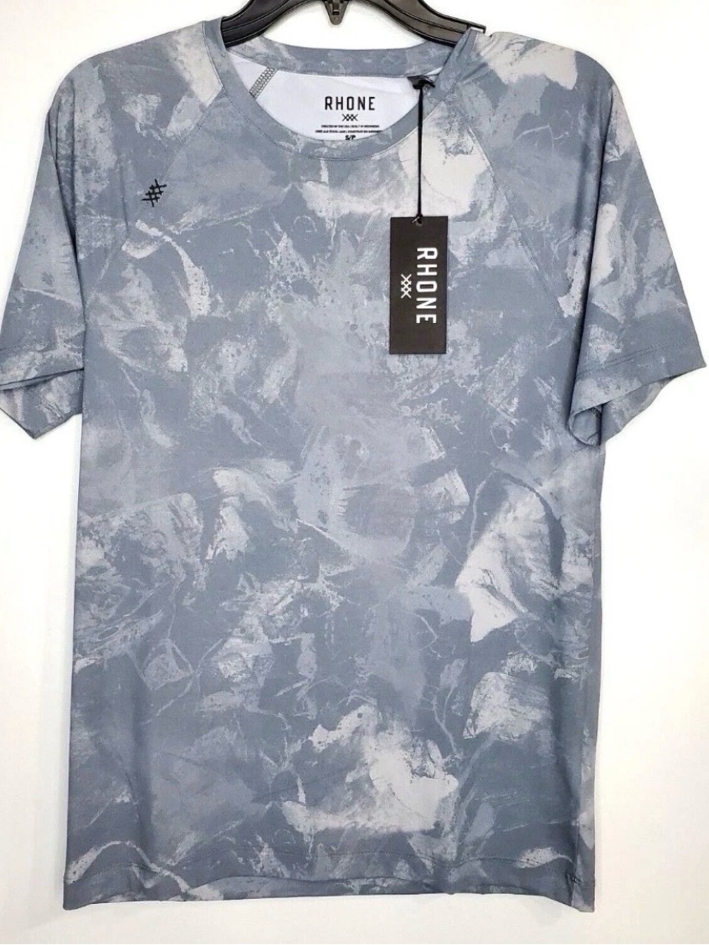 Rhone Men’s Reign Asphalt Marble Print Crew Neck Shirt - Small